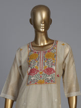Beige linen straight cut kurti set