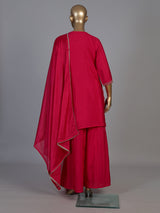 Rani pink silk kurti set with cutdana embellished palazzo dupatta