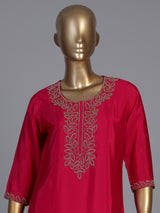 Rani pink silk kurti set with cutdana embellished palazzo dupatta