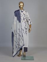Off white blue linen floral kurti set with diamond embellishments