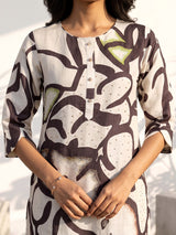 Brown silk printed kurti set with cutdana and stone detailing