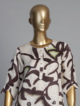 Brown silk printed kurti set with cutdana and stone detailing