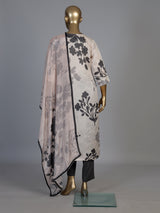 Cream grey silk printed kurti set with zardosi and diamond embellishments