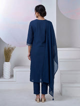 Rama blue silk yoke style kurti set with aabla and beadwork