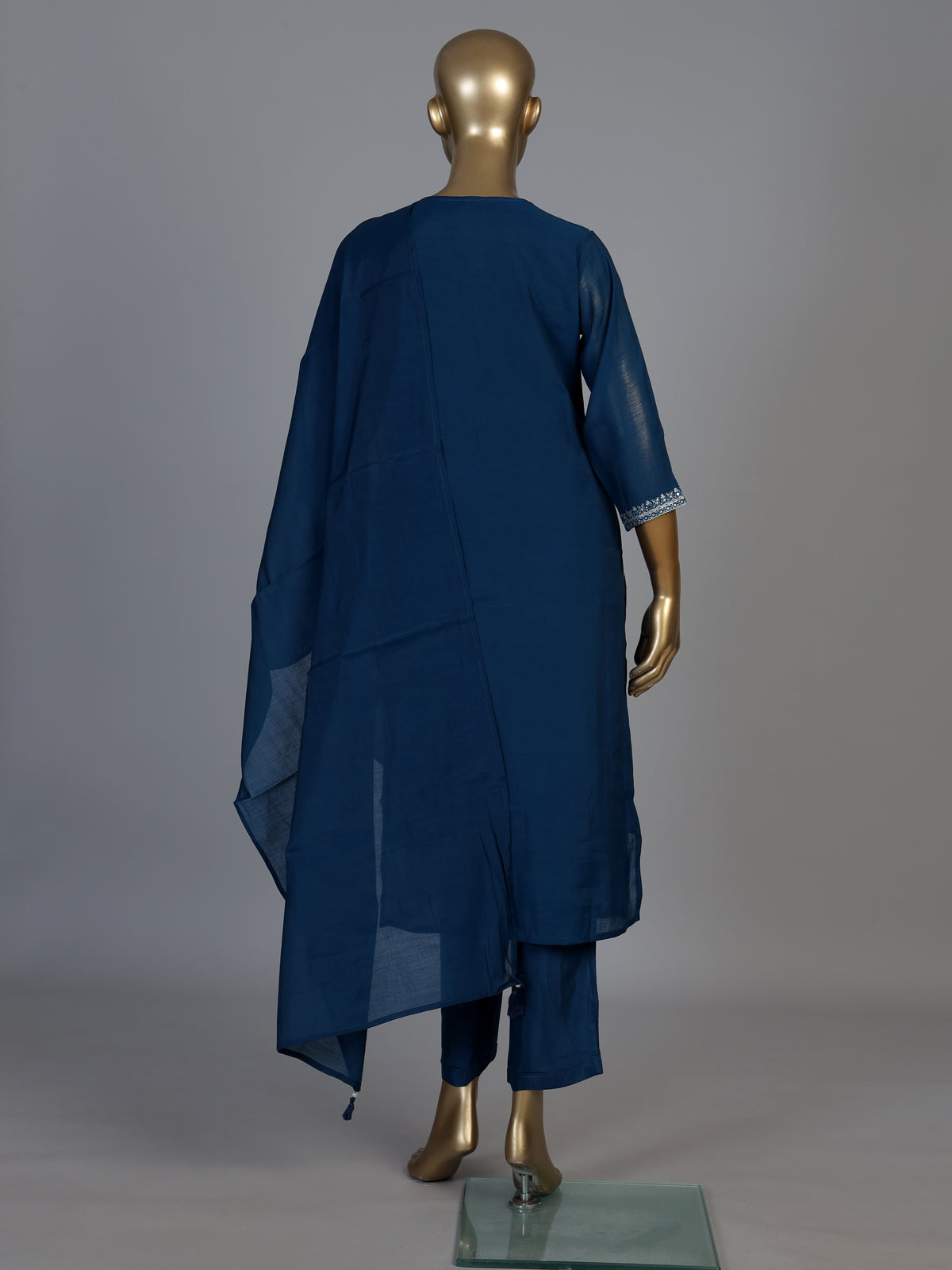 Rama blue silk yoke style kurti set with aabla and beadwork