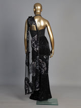 Black sequined net saree with halter blouse