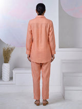 Peach tissue silk co ord set with thread detailing and pants