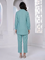 Sky blue tissue silk co ord set with full sleeves and pants