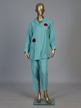 Sky blue tissue silk co ord set with full sleeves and pants