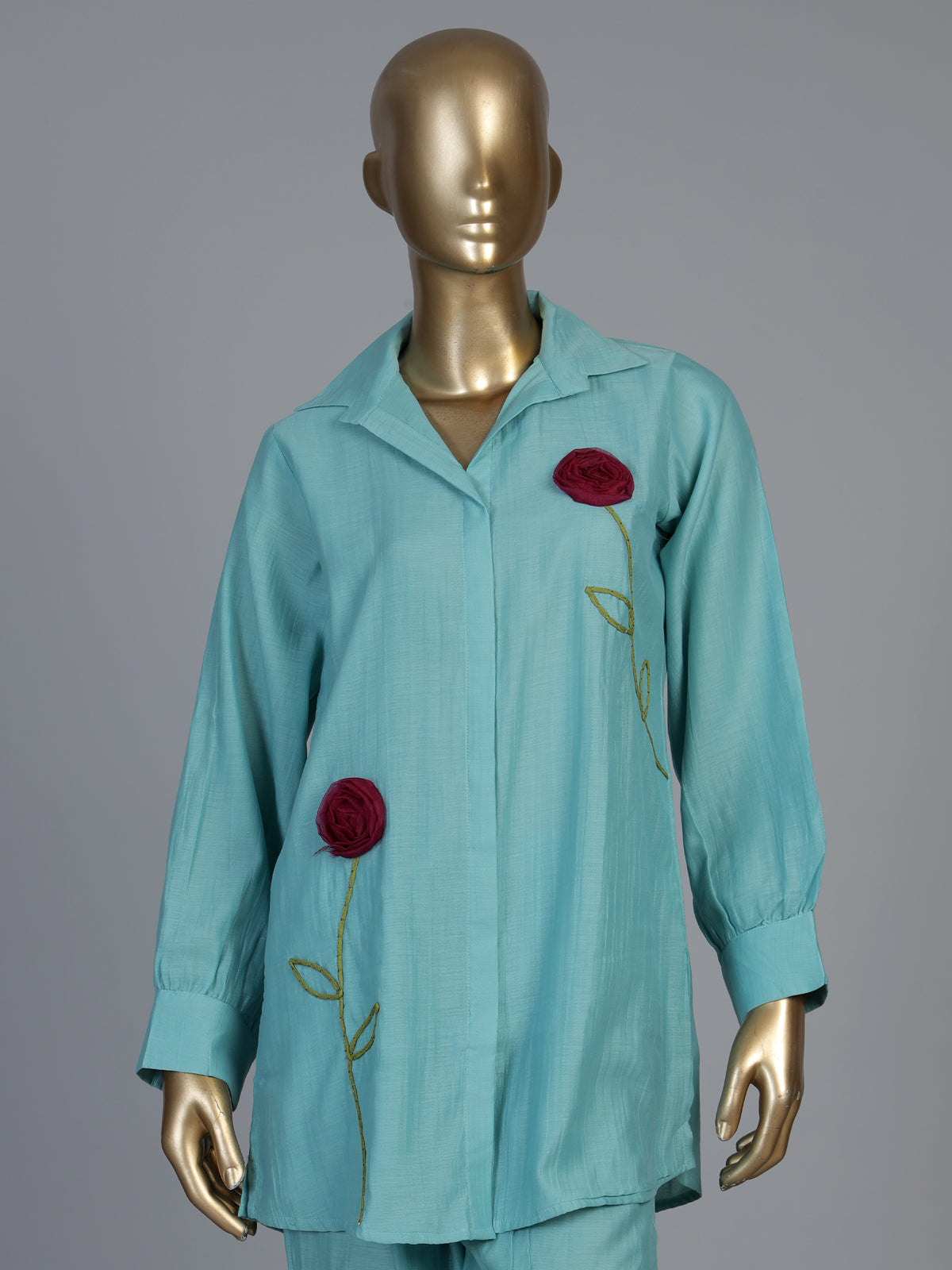 Sky blue tissue silk co ord set with full sleeves and pants