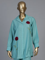Sky blue tissue silk co ord set with full sleeves and pants