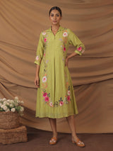 Mehendi green silk floral kurti with zardosi work