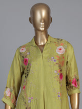 Mehendi green silk floral kurti with zardosi work