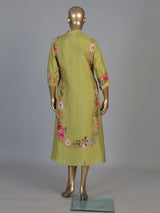 Mehendi green silk floral kurti with zardosi work
