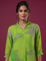 Green georgette printed kurti with delicate bead embellishments