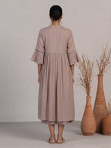 Dark beige silk kurti with embroidered detailing