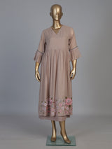 Dark beige silk kurti with embroidered detailing