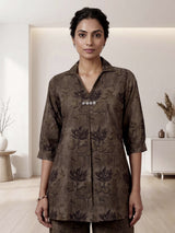 Olive cotton silk printed casual palazzo co ord set