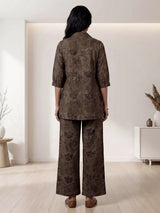 Olive cotton silk printed casual palazzo co ord set
