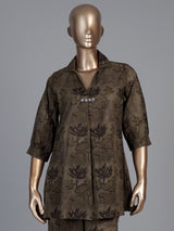 Olive cotton silk printed casual palazzo co ord set