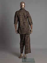 Olive cotton silk printed casual palazzo co ord set