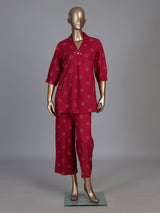 Maroon cotton silk printed casual palazzo co ord set