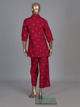 Maroon cotton silk printed casual palazzo co ord set