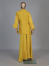 Mustard yellow crepe silk festive designer palazzo co ord set