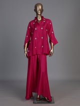 Rani pink crepe silk designer festive palazzo co ord set