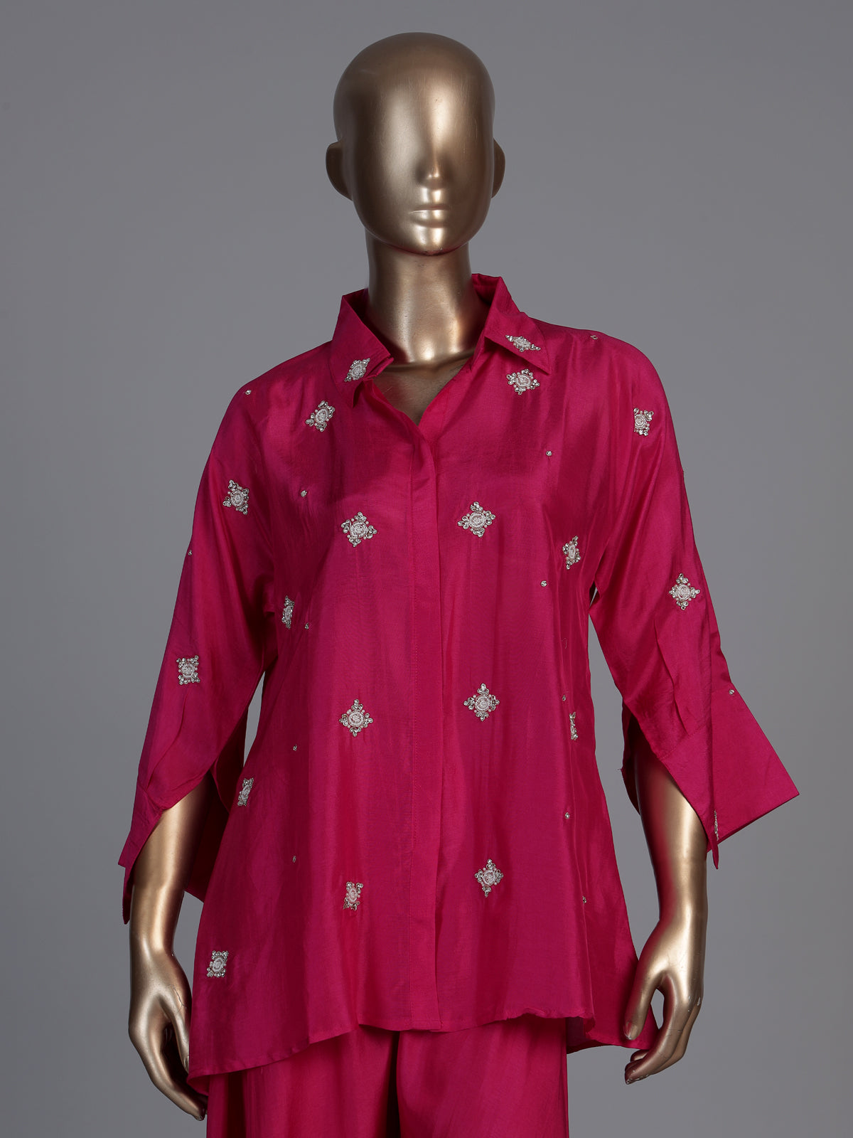 Rani pink crepe silk designer festive palazzo co ord set