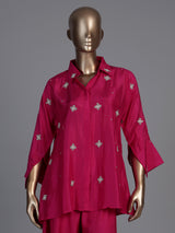 Rani pink crepe silk designer festive palazzo co ord set