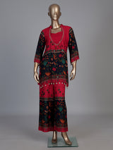 Red silk printed three piece palazzo co ord set