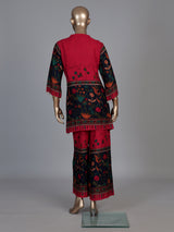 Red silk printed three piece palazzo co ord set