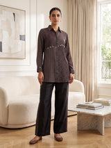 Black crepe silk printed casual palazzo co ord set