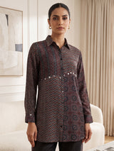 Black crepe silk printed casual palazzo co ord set