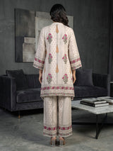Cream pink silk printed festive palazzo co ord set