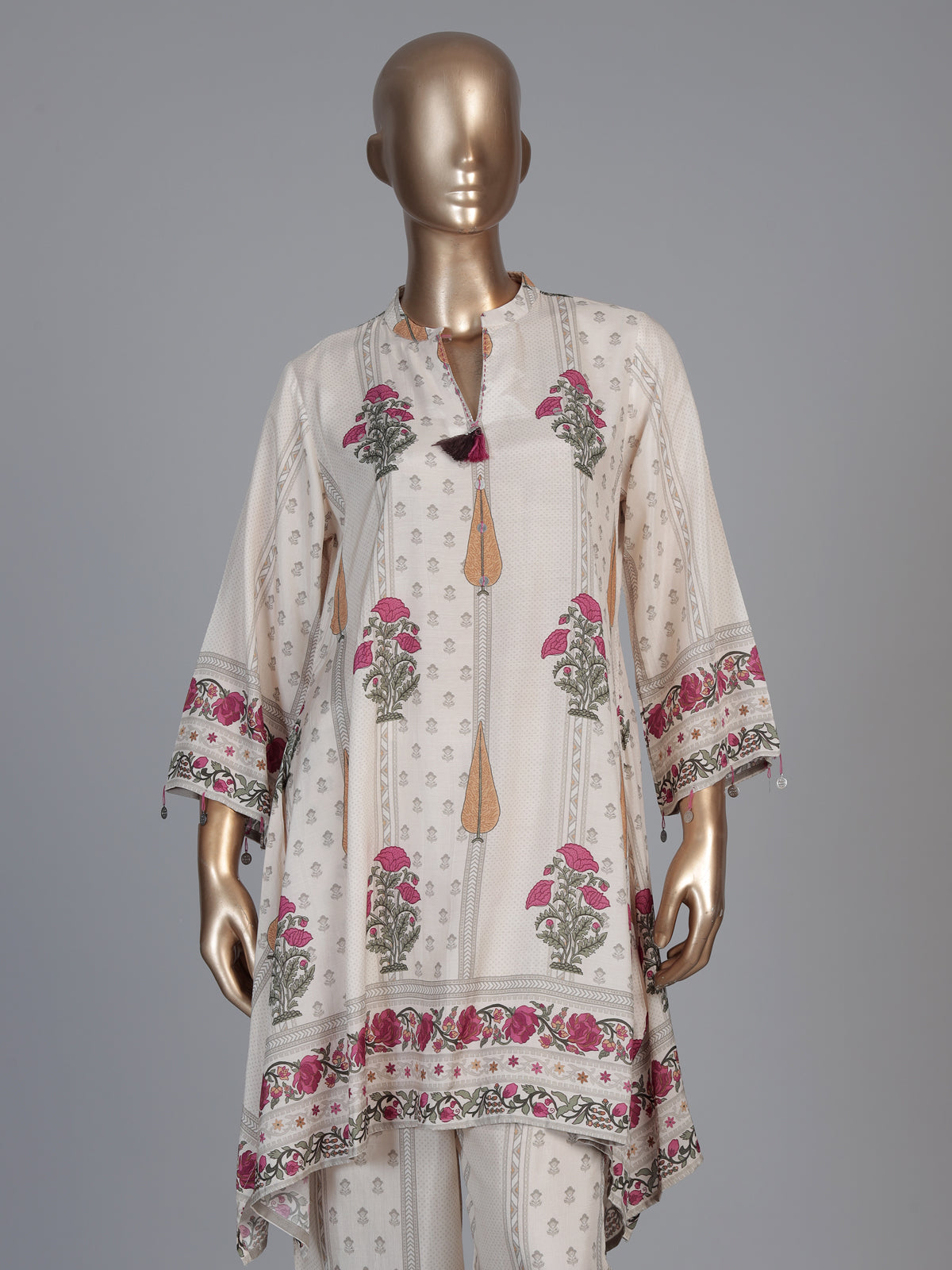 Cream pink silk printed festive palazzo co ord set