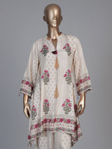Cream pink silk printed festive palazzo co ord set