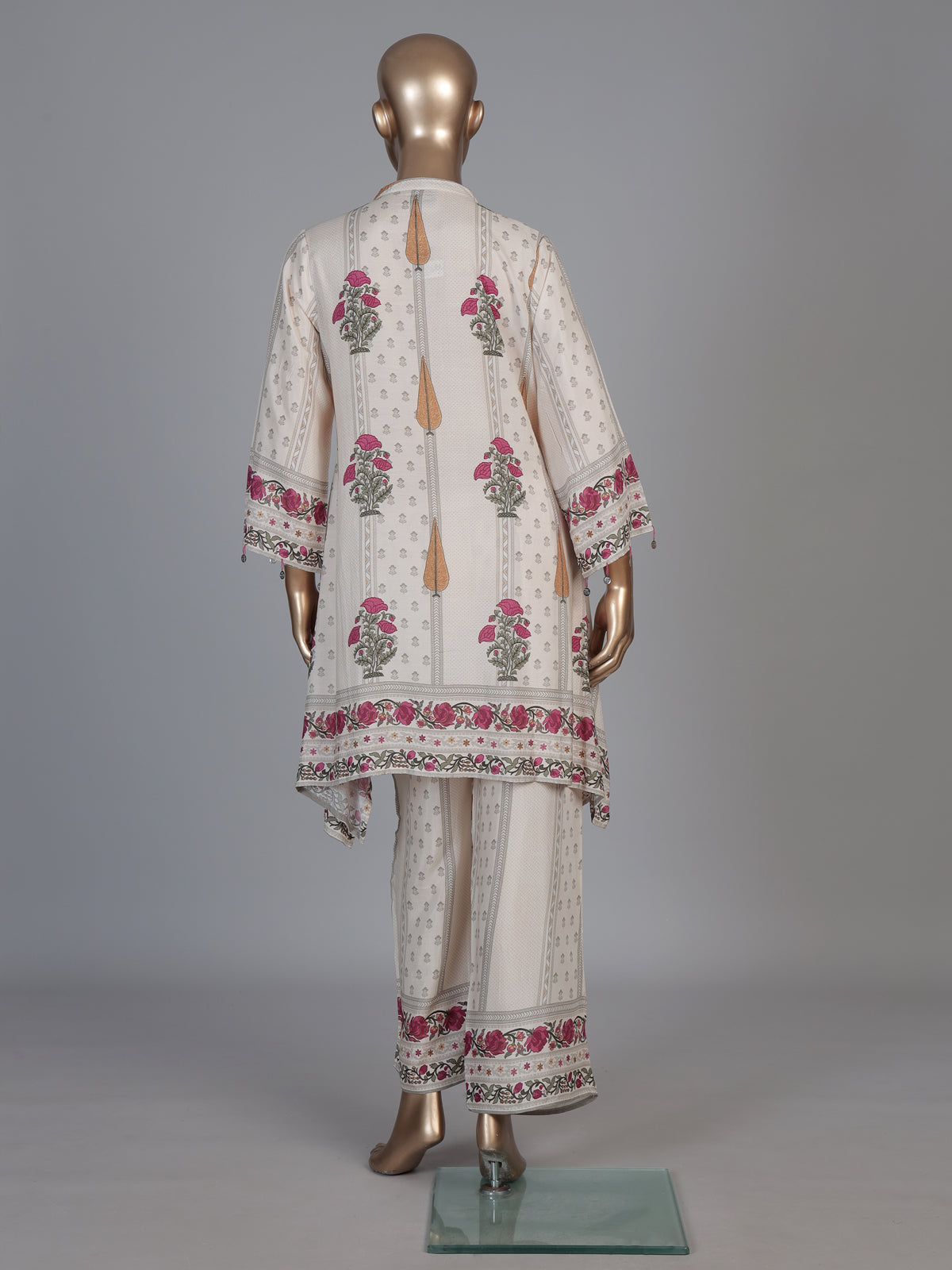 Cream pink silk printed festive palazzo co ord set