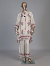 Cream pink silk printed festive palazzo co ord set