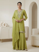Green chiffon embroidered festive palazzo kurti set