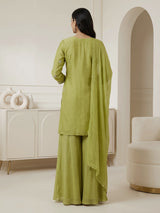Green chiffon embroidered festive palazzo kurti set