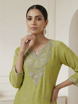 Green chiffon embroidered festive palazzo kurti set