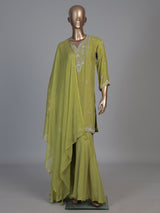 Green chiffon embroidered festive palazzo kurti set