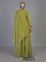 Green chiffon embroidered festive palazzo kurti set