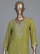 Green chiffon embroidered festive palazzo kurti set