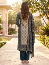 Rama blue silk printed festive palazzo kurti set