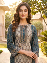 Rama blue silk printed festive palazzo kurti set
