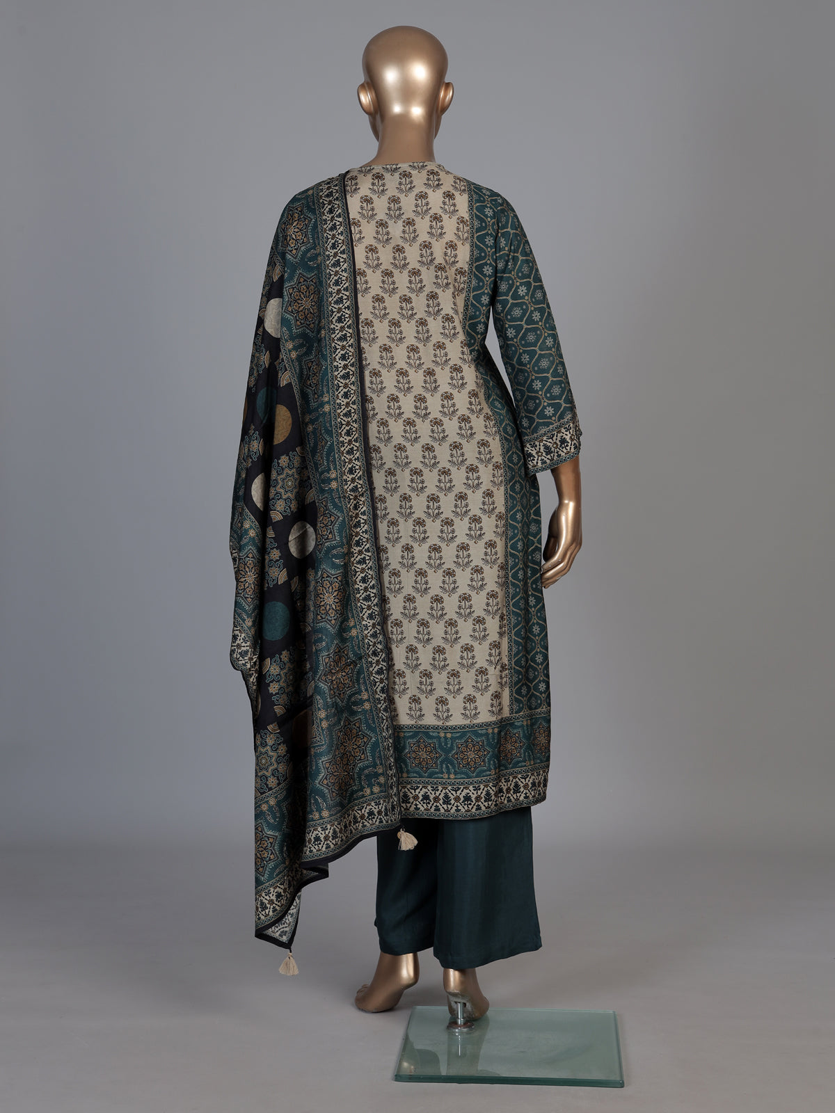 Rama blue silk printed festive palazzo kurti set
