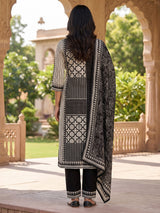 Black silk printed festive kurti set with dupatta